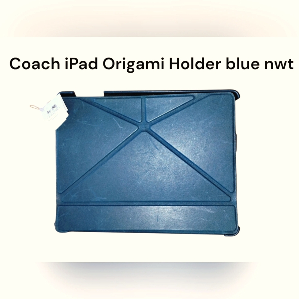 Coach iPad 2/3/4 Holder Leather Bleeker Origami blue Foldable Back NWT